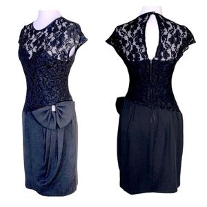 Chiffon & Lace Knee Length classic evening special occasion black dress Vintage